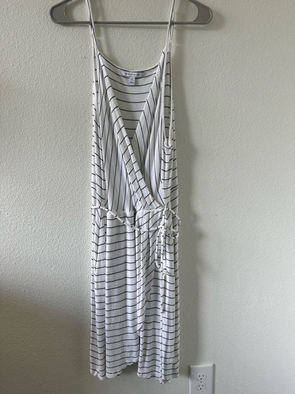 41 Hawthorn White and Black Striped faux Wrap Midi Dress
